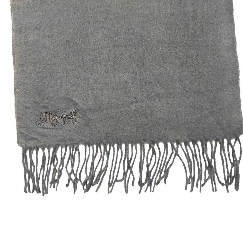 COACH Classic Vintage Solid Gray Horse & Carriage Embroidered Wool Blend Scarf